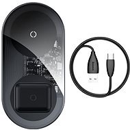 Baseus Simple 2 in 1 Qi Wireless Charger 18W Max For iPhone + AirPods Transparent Black - Vezeték nélküli töltő