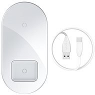 Baseus Simple 2 in 1 Qi Wireless Charger 18W Max For iPhone + AirPods White - Vezeték nélküli töltő