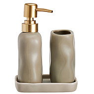 Bathroom Solutions Eon, ceramic dispenser with gold pump and cup, beige - Soap Dispenser