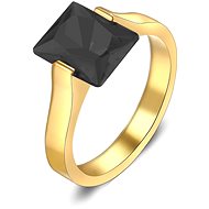 STYLE4 Prsten s černým krystalem, zlatá ocel - Ring