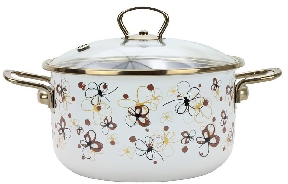 BELIS PREMIUM Enamel pot with glass. lid cream 20 cm/3,5 l - Pot