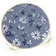BELLATEX Sedák DITA 79/410 - kulatý, hladký, prům.40cm, modrá kostička s květem - Podsedák na židli