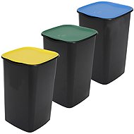 Belli E Forti Sorted waste bins TRIO, black, with coloured lids, plastic, 3 x 50 l - Rubbish Bin