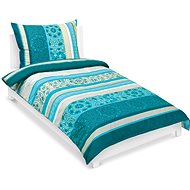 BELLATEX Linen cotton 90/602 turquoise ornament, 140 × 200 cm, 70 × 90 cm - Bed Linen