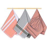 BELLATEX Tea Towel Set of 3, 50 × 70, 140, salmon geometric pattern, grey - Kitchen Towel