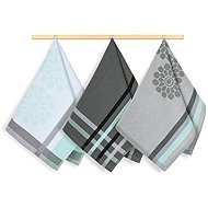BELLATEX Tea Towel Set of 3, 50 × 70, 144 flowers, turquoise, grey - Kitchen Towel