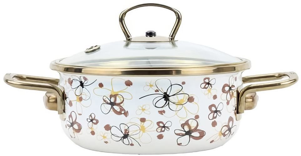 BELIS PREMIUM Enamel saucepan with glass. lid cream 16 cm/1,25 l - Saucepan