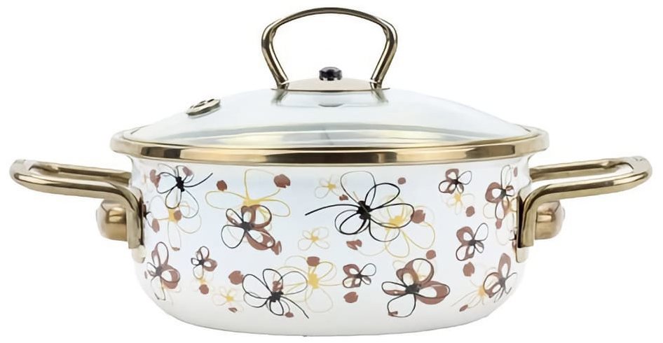 BELIS PREMIUM Enamel saucepan with glass. lid cream 20 cm/2,3 l - Saucepan