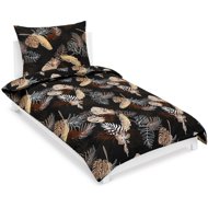 Bellatex Linen cotton 90/181 monstera dark brown 140 × 200 cm, 70 × 90 cm - Bed Linen