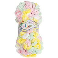 BELLATEX Yarn Puffy colour 100 g - 5862 white, pink, yellow, green - Yarn