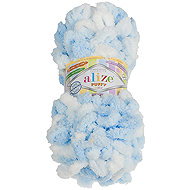 BELLATEX Yarn Puffy colour 100 g - 5865 white, blue - Yarn
