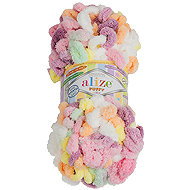 BELLATEX Yarn Puffy colour 100 g - 6527 white, green, pink, orange, purple - Yarn