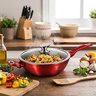 BerlingerHaus Deep Frying Pan with Lid 32cm Burgundy Metallic Line - Pan