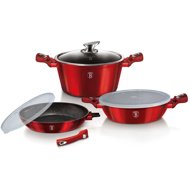 BerlingerHaus Burgundy Metallic Line Set of 6 dishes with removable handle and marble surface - Cookware Set