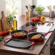 BerlingerHaus Metallic Line Burgundy Edition Set of pans and grill plates with marble surface 3 pcs - Cookware Set