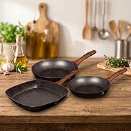 Berlingerhaus Frying Pan with marble surface, 3 pcs, Ebony Line Rosewood - Cookware Set