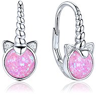MINET Children's Silver Unicorn Earrings with Pink Opals and White Zircons (Ag 925/1000, 2.35g) - Earrings