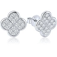 MINET Silver Four-Leaf Clover Earrings with White Zircons (Ag 925/1000, 2.4g) - Earrings