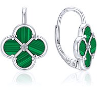MINET Silver Clover Earrings with Malachite (Ag 925/1000, 2.5g) - Earrings