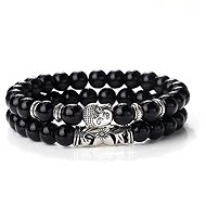 Predator Q1 Amethystwood men's bracelets, Buddha, set of 2 - Bracelet