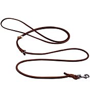 Bafpet Round leather leash with hook carabiner - Brown - Leash