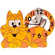 Hölzerne Holzuhr - Katze mit Maus - Uhr fürs Kinderzimmer