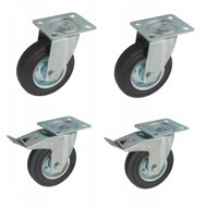 Bkshop Set of castors, 2 pcs swivel with brake, 75 mm, black rubber - Wheels
