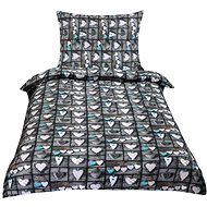 Bellatex Krepové - 140 × 220, 70 × 90 cm - srdce patchwork šedé - Bed Linen