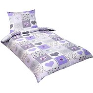 Bellatex Bavlněné - 140 × 200, 70 × 90 cm - fialové srdce - Bed Linen