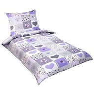 Bellatex Krepové - 140 × 200, 70 × 90 cm - fialové srdce - Bed Linen