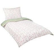 Bellatex Krepové - 140 × 200, 70 × 90 cm - růžovozelený květ / zelený proužek - Bed Linen
