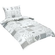 BELLATEX s.r.o. Povlečení flanel 12/108 srdce patchwork šedý 140 × 200, 70 × 90 - Bed Linen