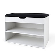 BOXIMO White shoe rack with seat LEVA, 60 x 30 x 47cm - Shoe Rack