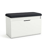 BOXIMO Shoe rack with seat and storage SOTO, 80 × 50 × 35 cm, white - Shoe Rack