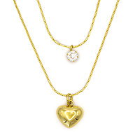 Bruno double necklace with a solid heart and a crystal, gold - Necklace