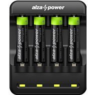 AlzaPower AP410B USB töltő + Újratölthető HR03 (AAA) 1000 mAh 4db - Elem töltő