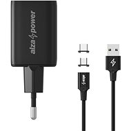 AlzaPower A133 Fast Charge 33W black + MagCore 2in1 USB-C + Micro USB, 5A, 1m black - Wall Charger