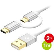 AlzaPower MultiCore Micro USB + USB-C 1m Silver 2-pack - Data Cable