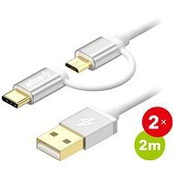 AlzaPower MultiCore Micro USB + USB-C 2m Silver 2pcs - Data Cable