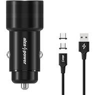 AlzaPower Car Charger P520 USB + USB-C Power Delivery černá + MagCore 2in1 USB-C + Micro USB, 5A, 1m - Nabíječka do auta