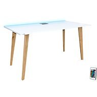 SYBERDESK 132 x 65 cm, Solid Oak Wooden Legs, LED, white - Gaming Desk