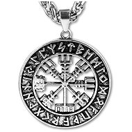 Camerazar Vegvisir Nordic Férfi nyaklánc, ezüstszínű, fémötvözet, medál átmérője 3,2 cm - Nyaklánc