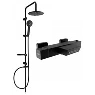 MEXEN Carl Shower Column Including Bathtub Thermostatic Faucet Cube, Black (77360240-70) - Shower Set