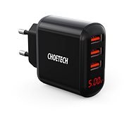 Choetech 5V/3.4A 3x USB-A Digital Display Wall Charger - Töltő adapter