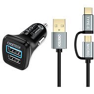 Set ChoeTech 2x QC3.0 USB-A Car Charger Black + 2 in 1 USB to Micro USB + Type-C (USB-C) Cable 1.2m - Car Charger