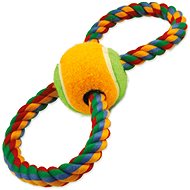 DOG FANTASY Figure Eight Puller, Coloured Cotton + Tennis Ball 25cm - Dog Toy
