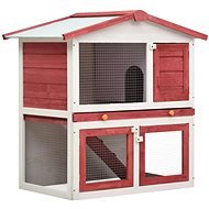 Shumee Garden Rabbit Hutch 3 Doors Wooden Red 94 × 60 × 98cm - Rabbit Hutch