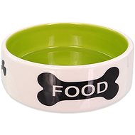 Dog Fantasy DF Ceramic Dog Bowl, Bone Print, White-green - Dog Bowl