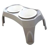 M-Pets Plastic Double Bowl, White - Dog Bowl