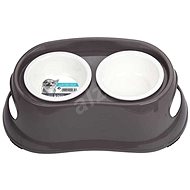 M-Pets Double Plastic Bowl Brown - Dog Bowl